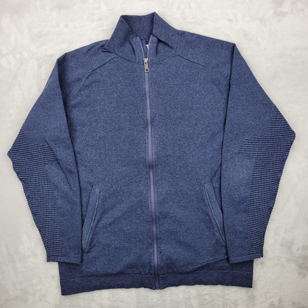 Duluth Trading Sweater Mens Medium Mock Full‎ Zip Up Jacket Sweatshirt Knit Blue